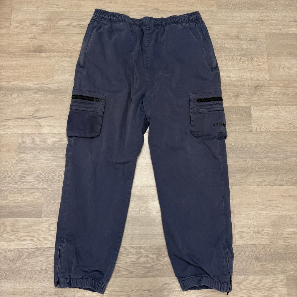 Stussy Big Pocket Cargo Pants Mens XL Navy 116408 Mesh Lined Zip Cuff
